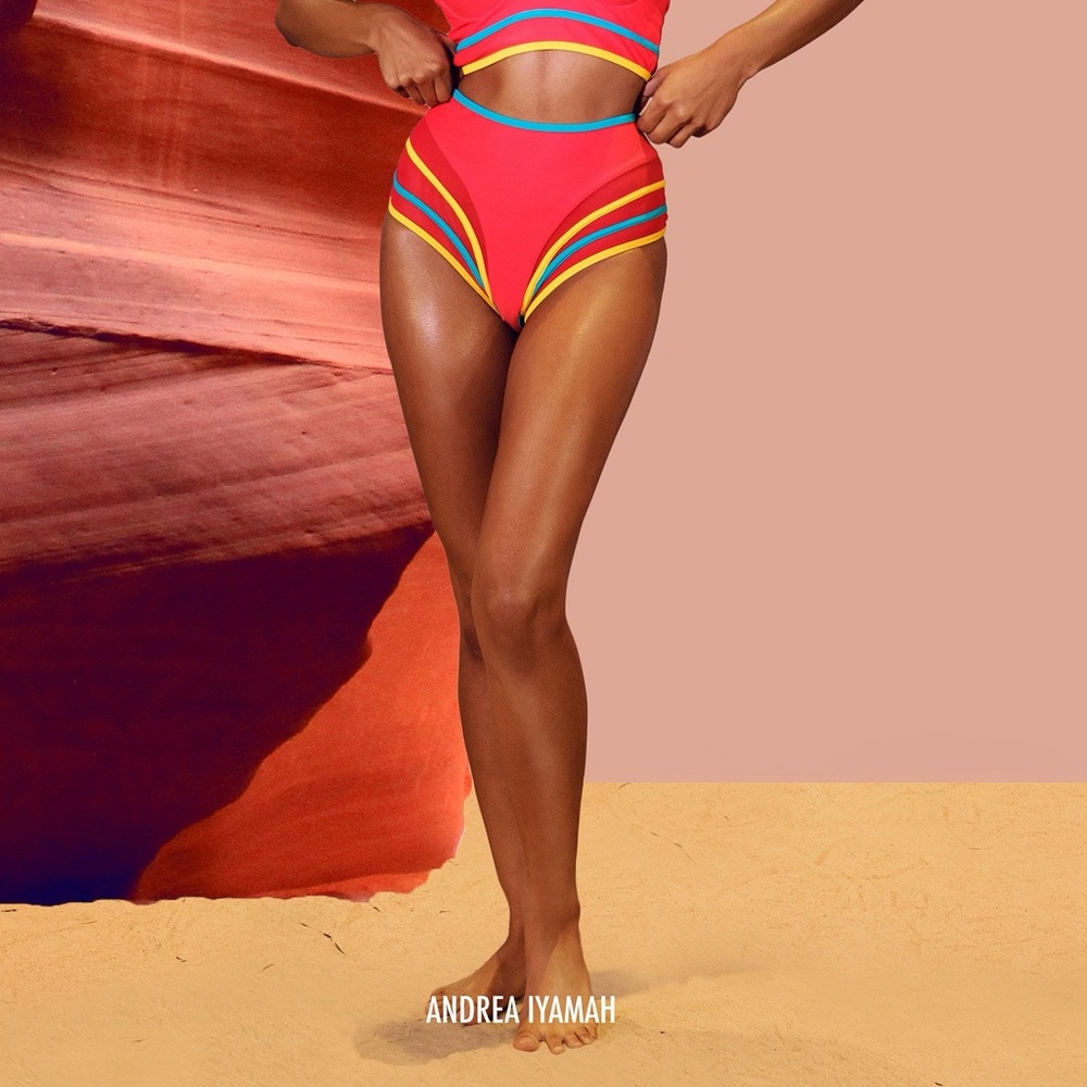 Andrea Iyamah Yassa High Waisted Bikini Bottom in Red Multi Size XS
